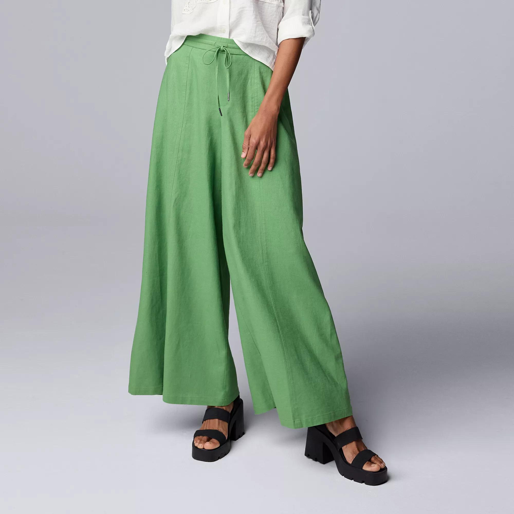 Petite Simply Vera Vera Wang Wide Leg Linen Pants, Women's, Size: Small Petite, Autumn Fern Product Image