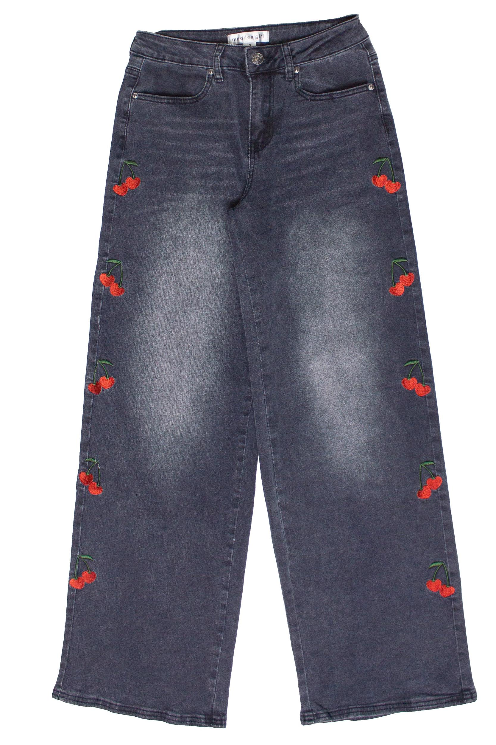 Embroidered Cherry Wide Leg Jeans Product Image