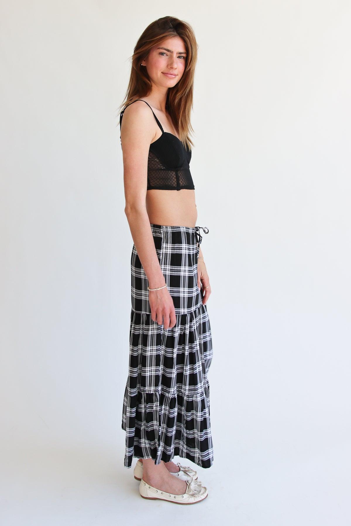 Plaid Tiered Maxi Skirt Product Image