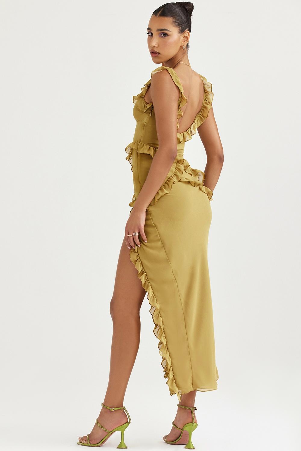 Pixie  olive ruffle maxi dress Product Image