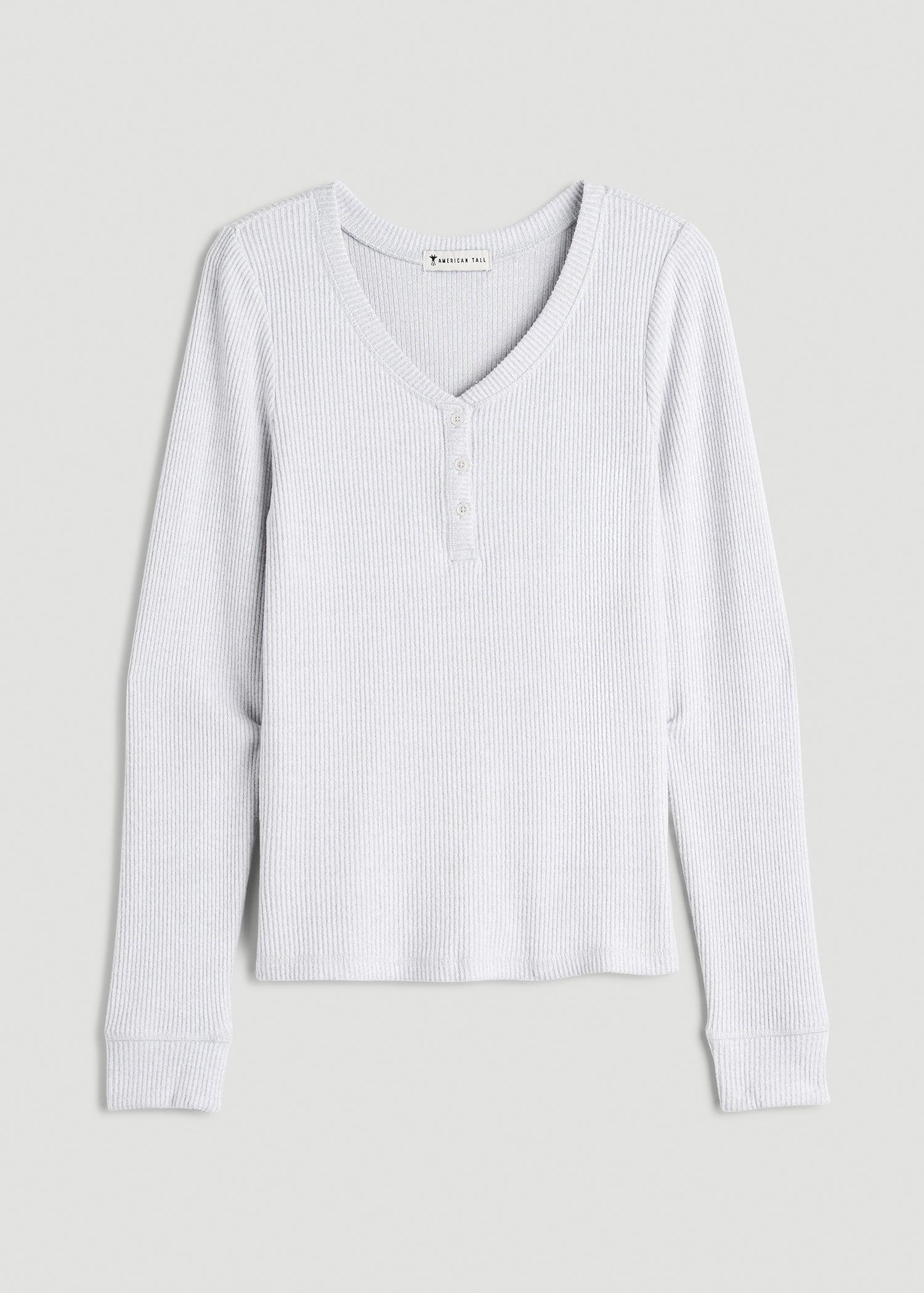 Ribbed Henley Top for Tall Women in Fog Grey Mix Female Product Image