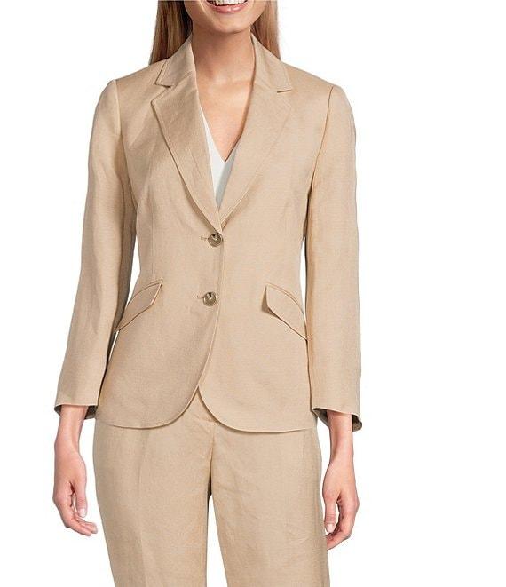 Kasper Refined Linen Blend 3/4 Sleeve Two-Button Jacket Product Image