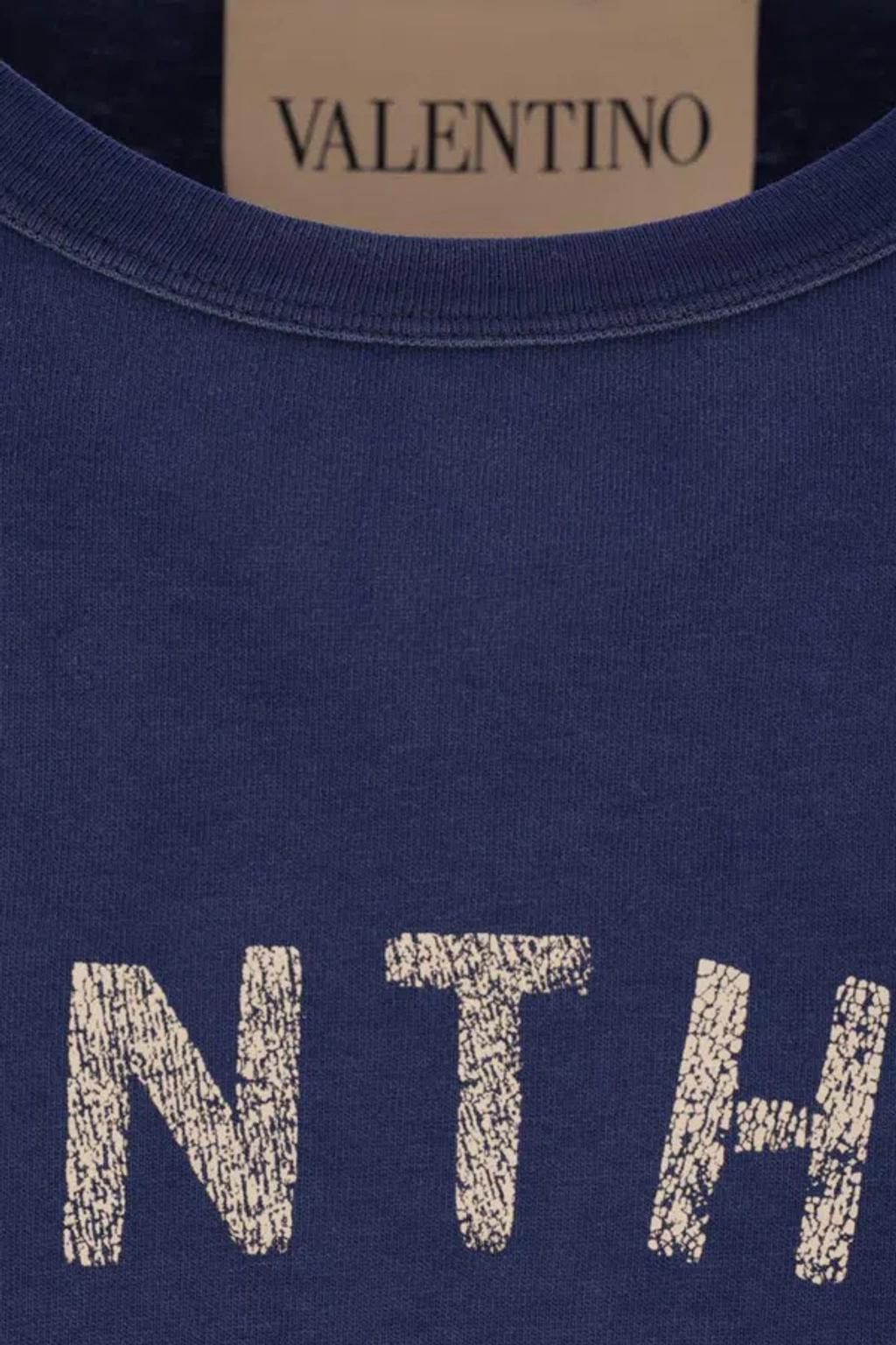VALENTINO Garavani Navy Cotton T-shirt In Blue Product Image