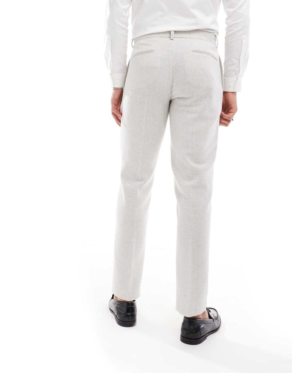 ASOS DESIGN slim suit pants with wool in ice gray herringbone Product Image