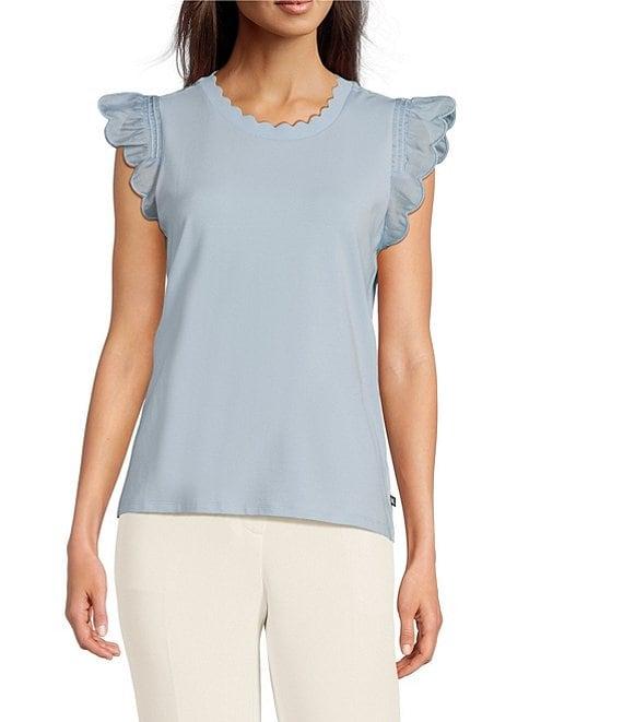 KARL LAGERFELD PARIS Stretch Knit Crew Neck Sleeveless Top Product Image