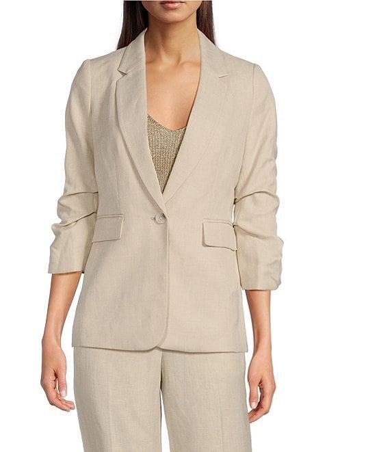 DKNY by Donna Karan Ruched Sleeve One-Button Blazer Product Image