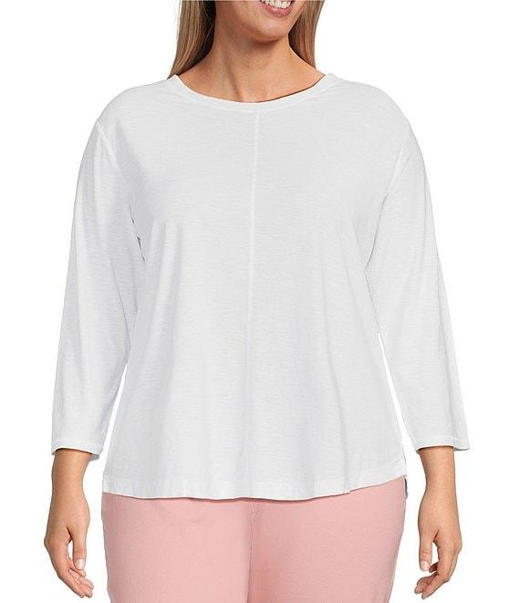 Westbound Plus Size Knit 3/4 Sleeve Crew Neck Tee Shirt Product Image