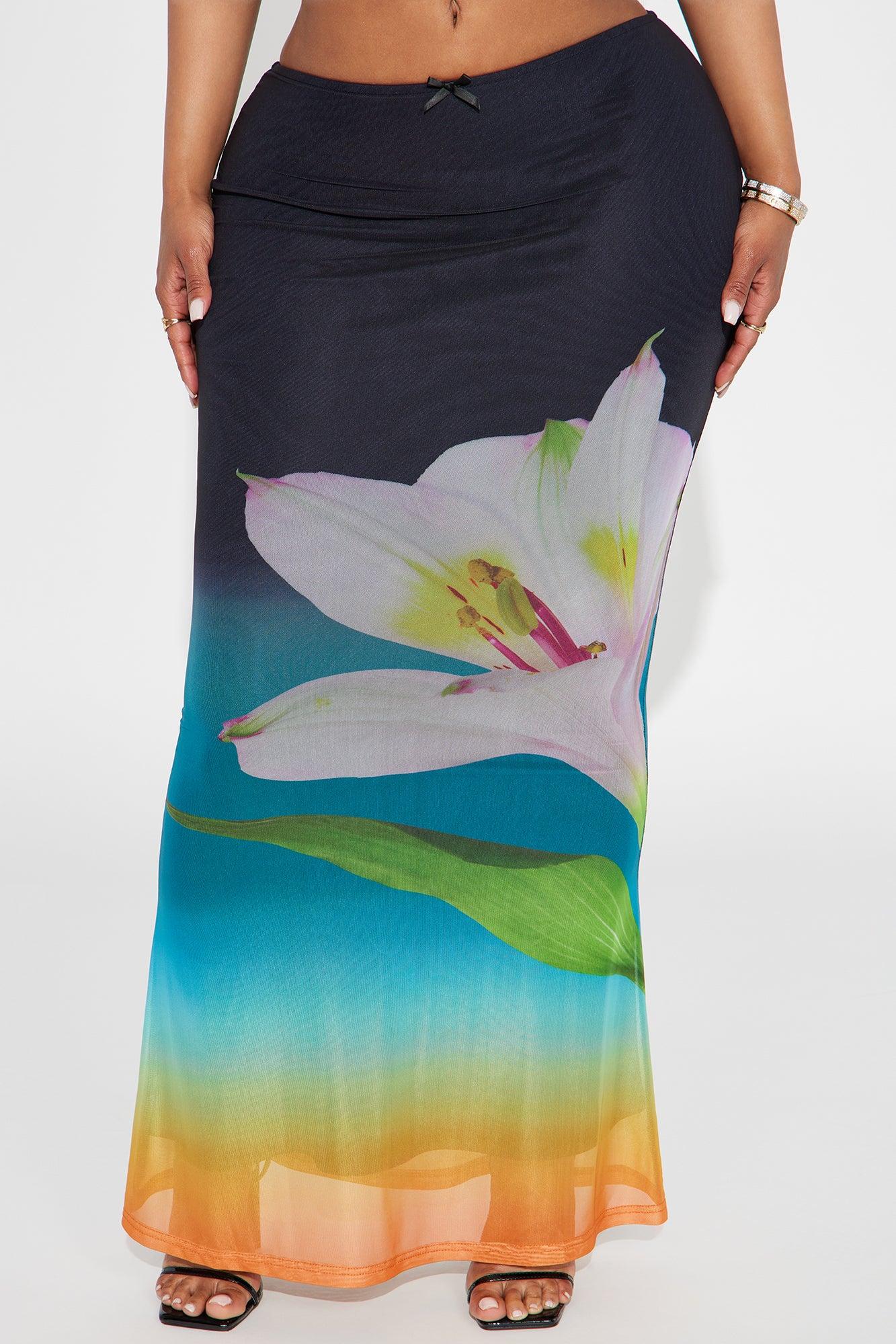Night Lily Floral Mesh Maxi Skirt - Black Product Image