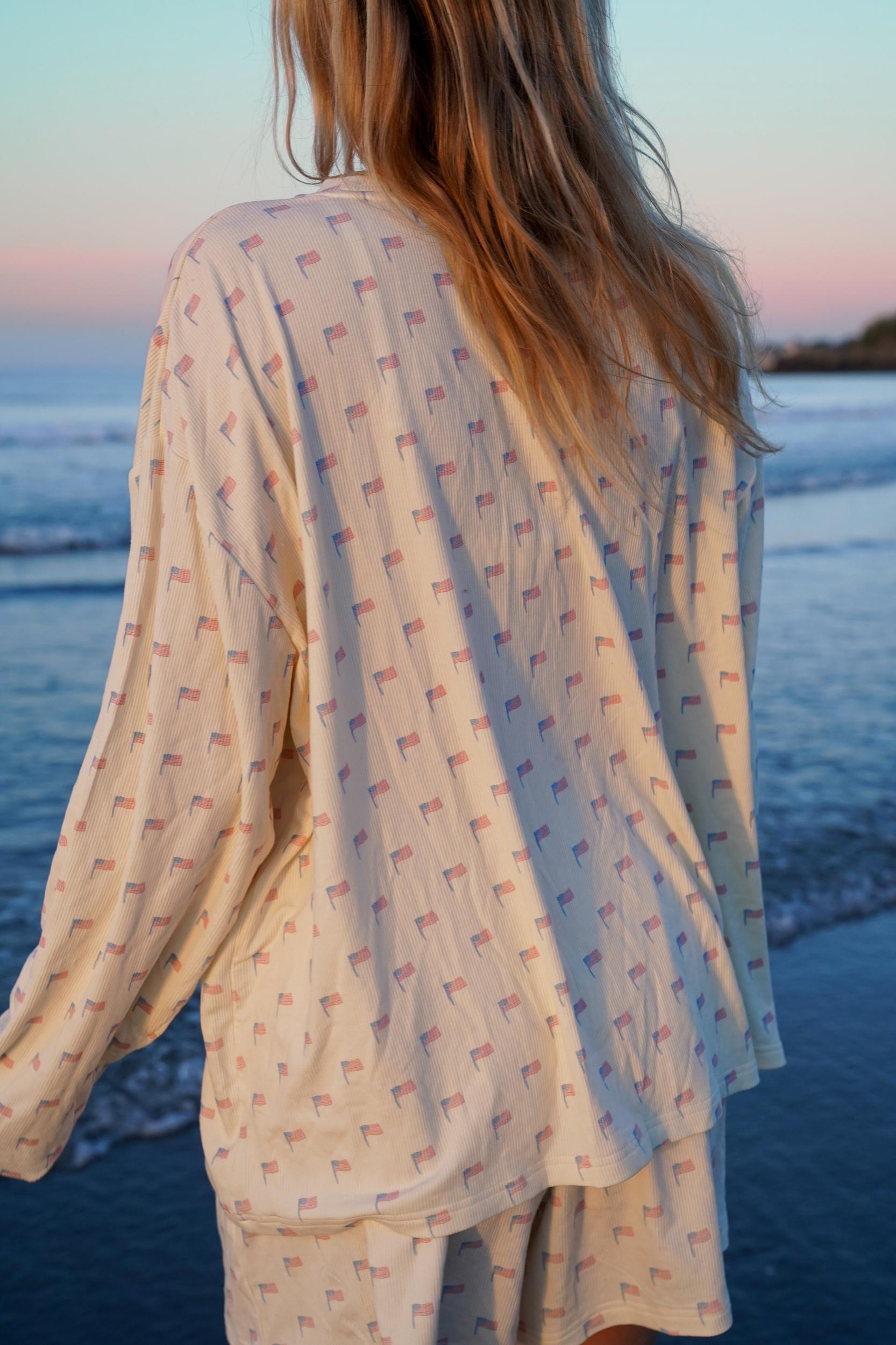 Pale Yellow American Flag Pajama Pattern Top Product Image