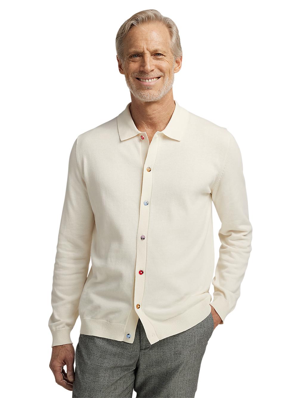 Cotton Button Front Polo - Ivory Product Image