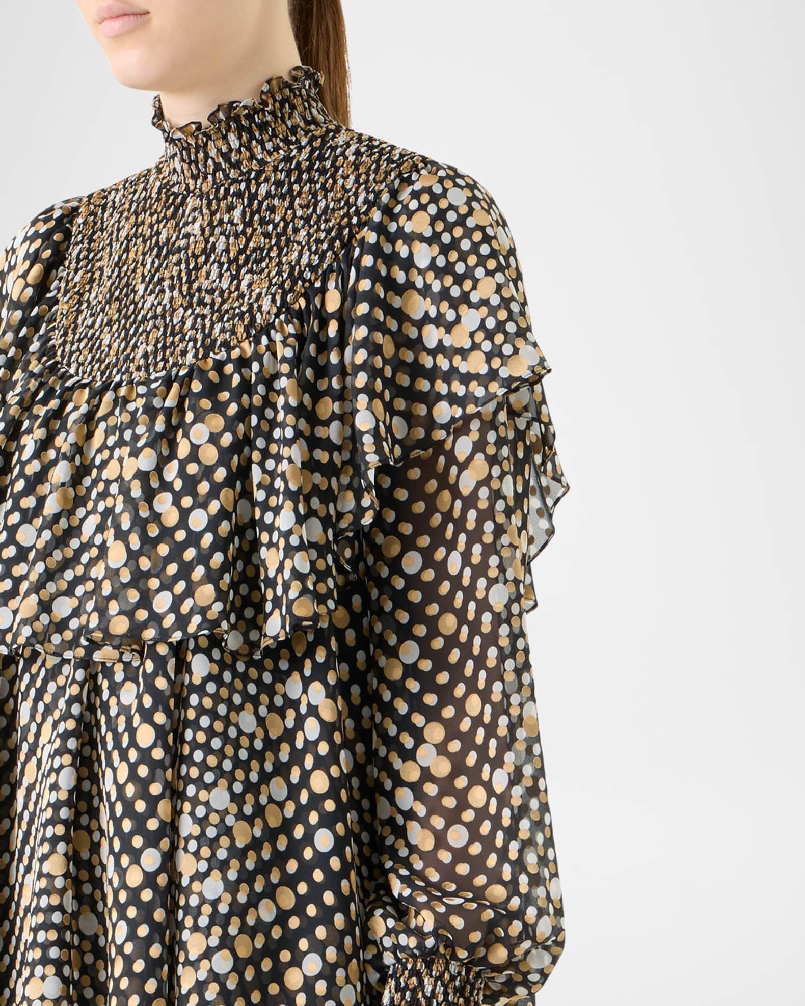 Polka Dot Devore Crepe De Chine Ruffle Mini Dress Product Image