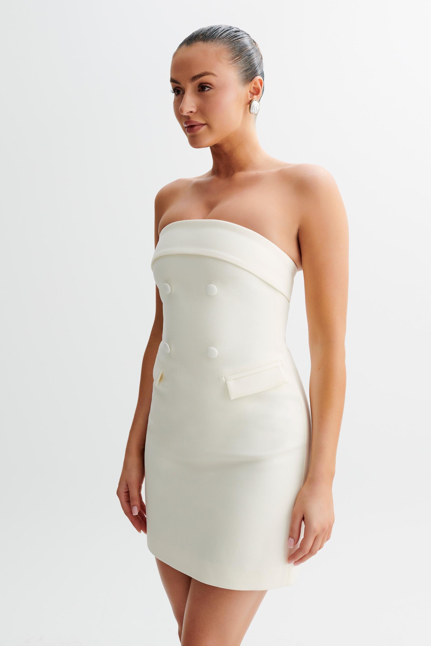 Abbie Strapless Suiting Mini Dress - Ivory Product Image