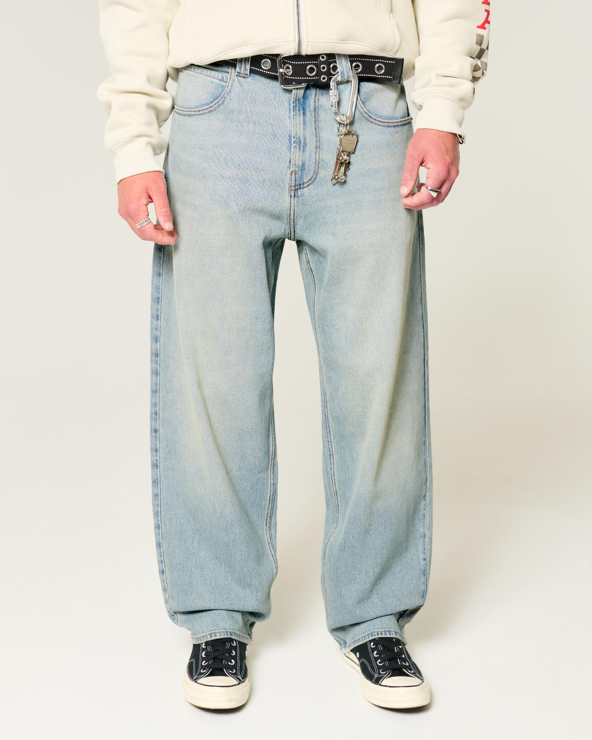 Light Wash Embroidered Skater Baggy Jeans Product Image