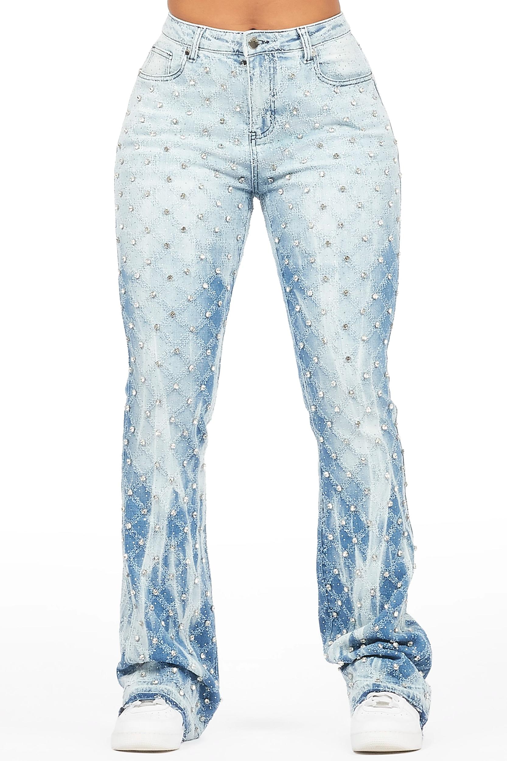 Sareka Light Wash Rhinestone Stacked Flare Jean Female Product Image