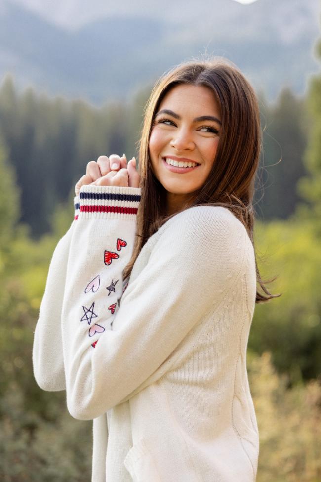 Brie Striped Trim Varsity Long Sleeve Cardigan FINAL SALE Product Image