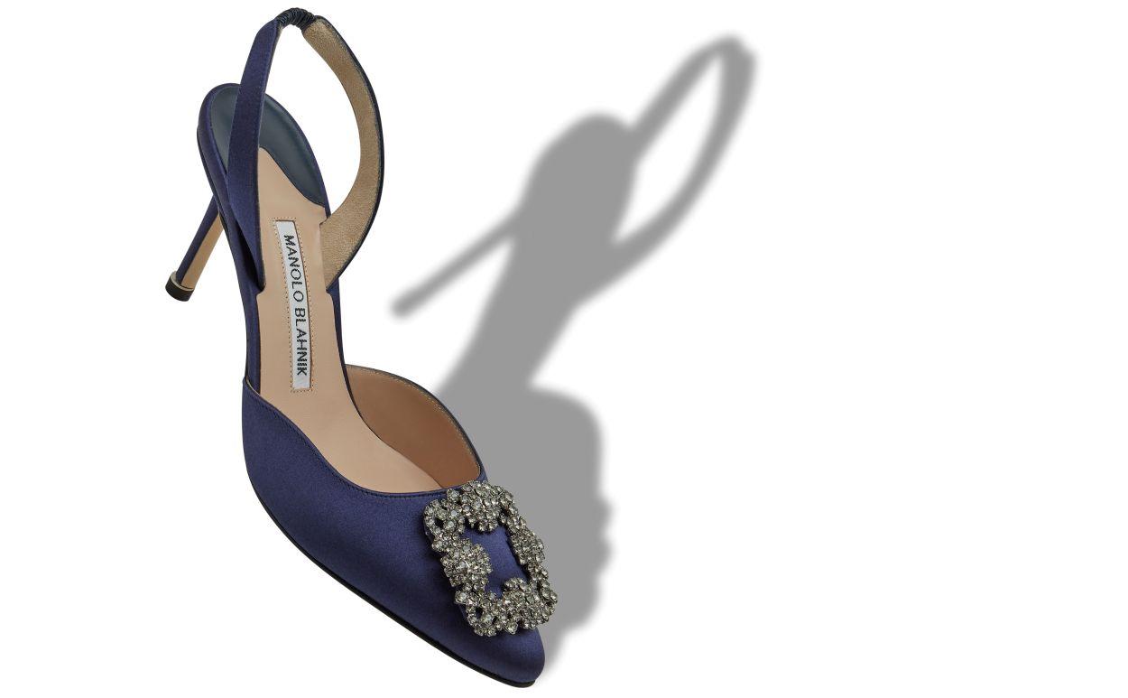 HANGISLI Navy Blue Satin Jewel Buckle Slingback Pumps Product Image