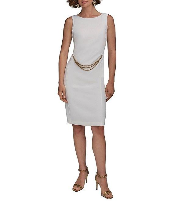Donna Karan Boat Neck Chain Belt Sheath Dress Product Image