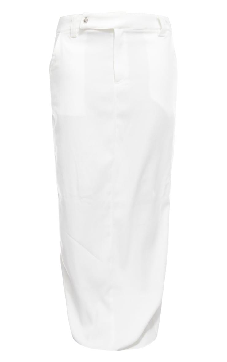 Cream Soft Twill Blend Split Back Tailored Maxi Skirt Product Image