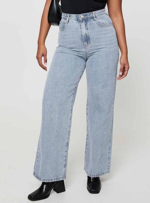 Nicolo High Rise Straight Leg Jeans Light Blue Wash Product Image