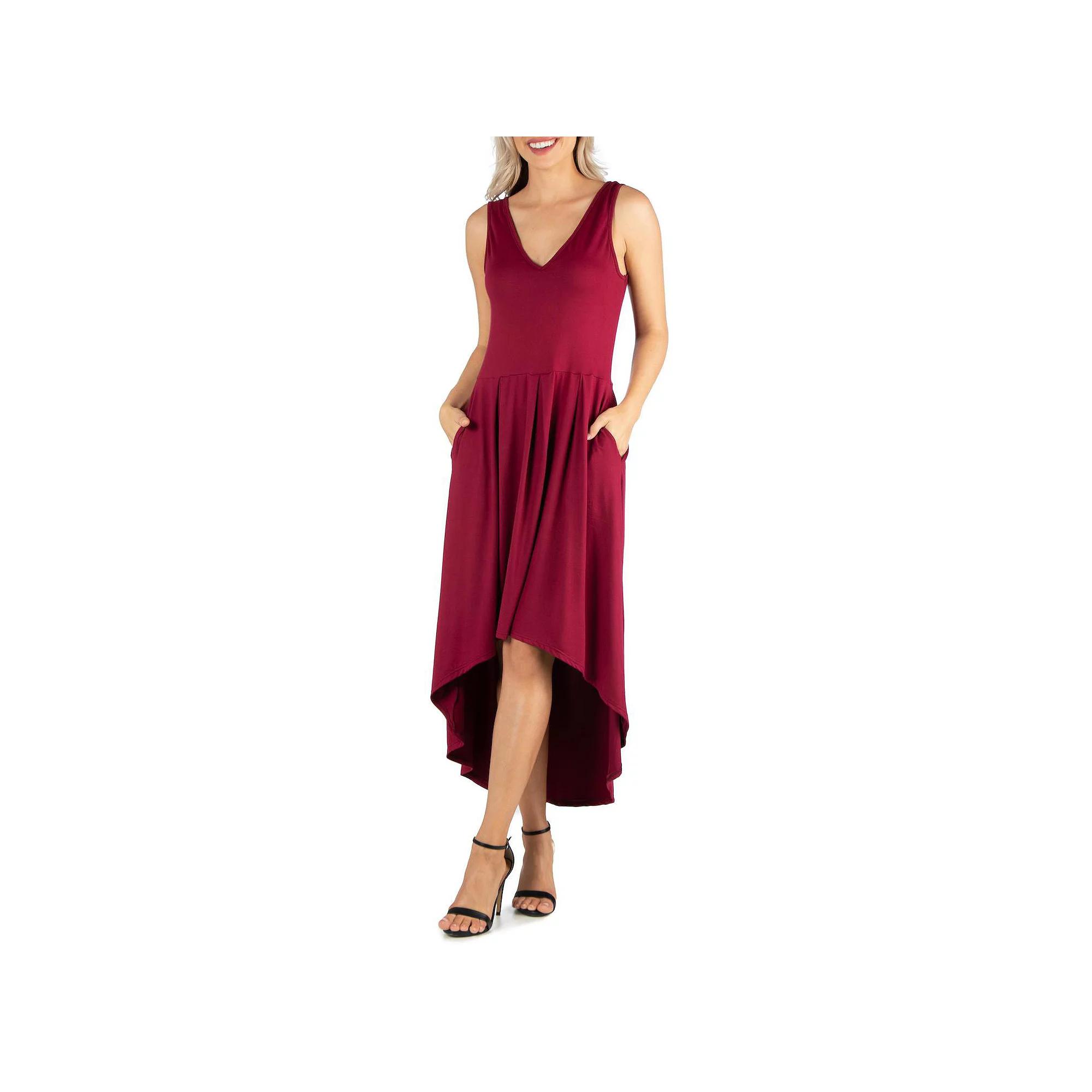 Women's 24Seven Comfort Apparel Sleeveless Fit And Flare High Low Dress,  Product Image
