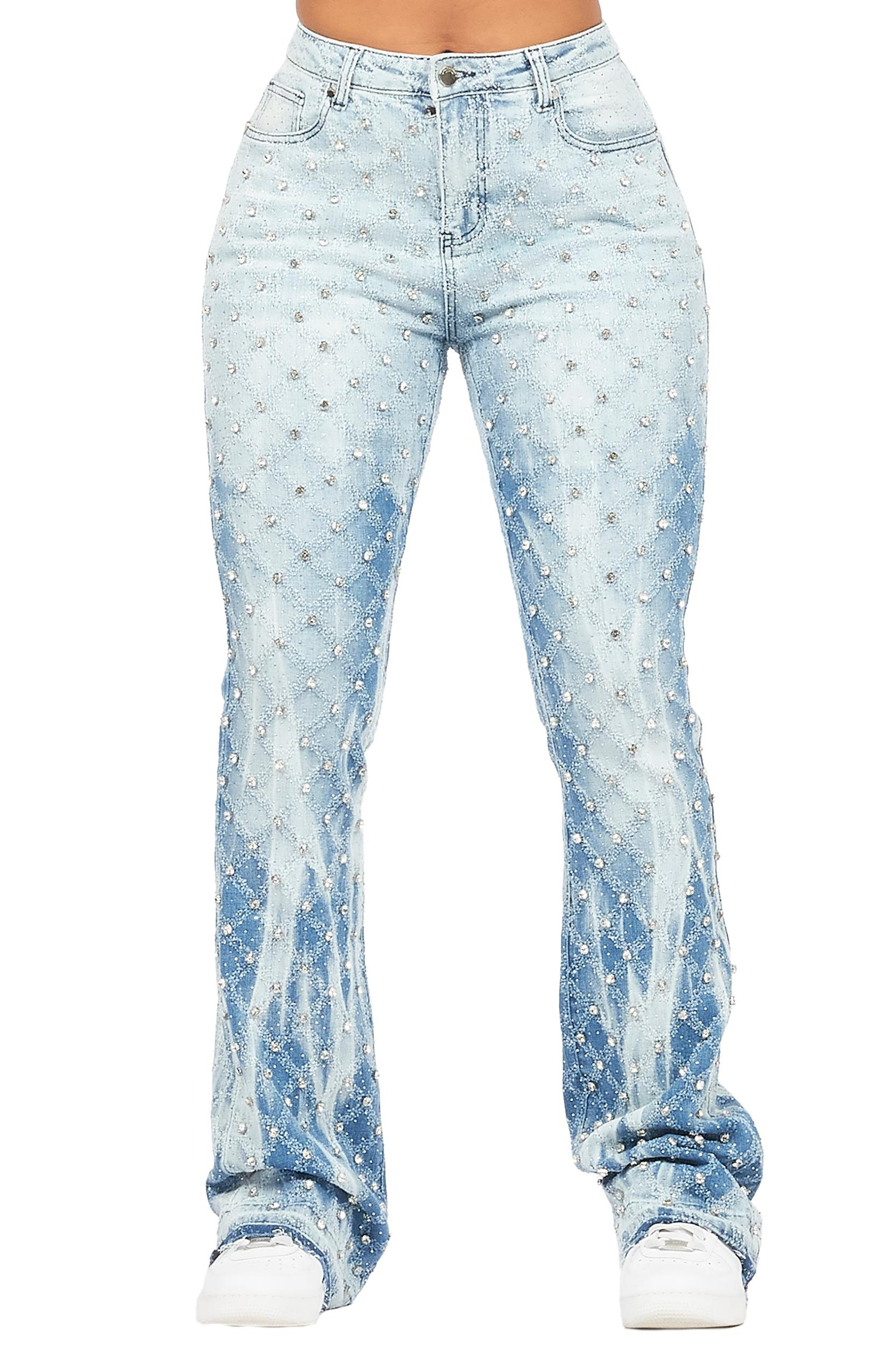 Sareka Light Wash Rhinestone Stacked Flare Jean Female Product Image