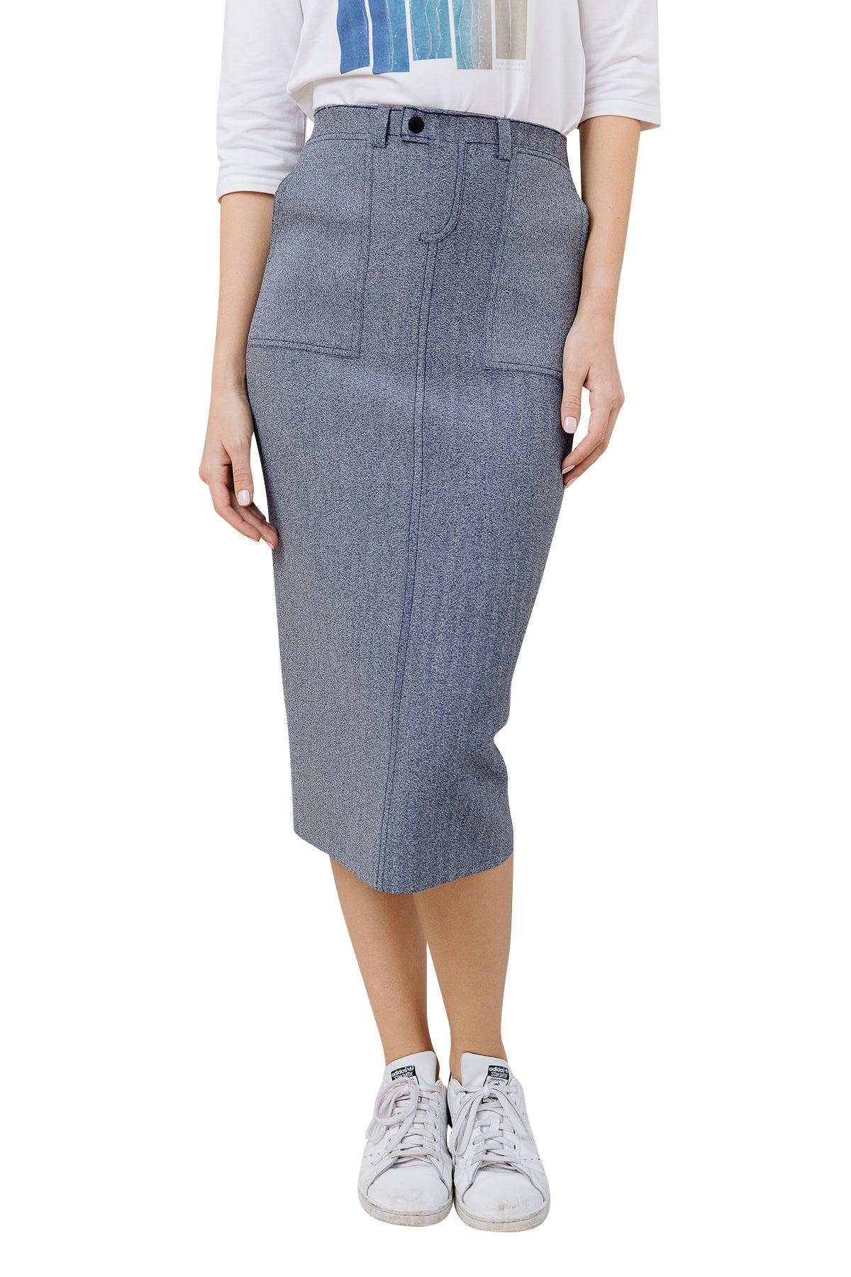 Apparalel Denim Knit Midi Pencil Skirt Product Image
