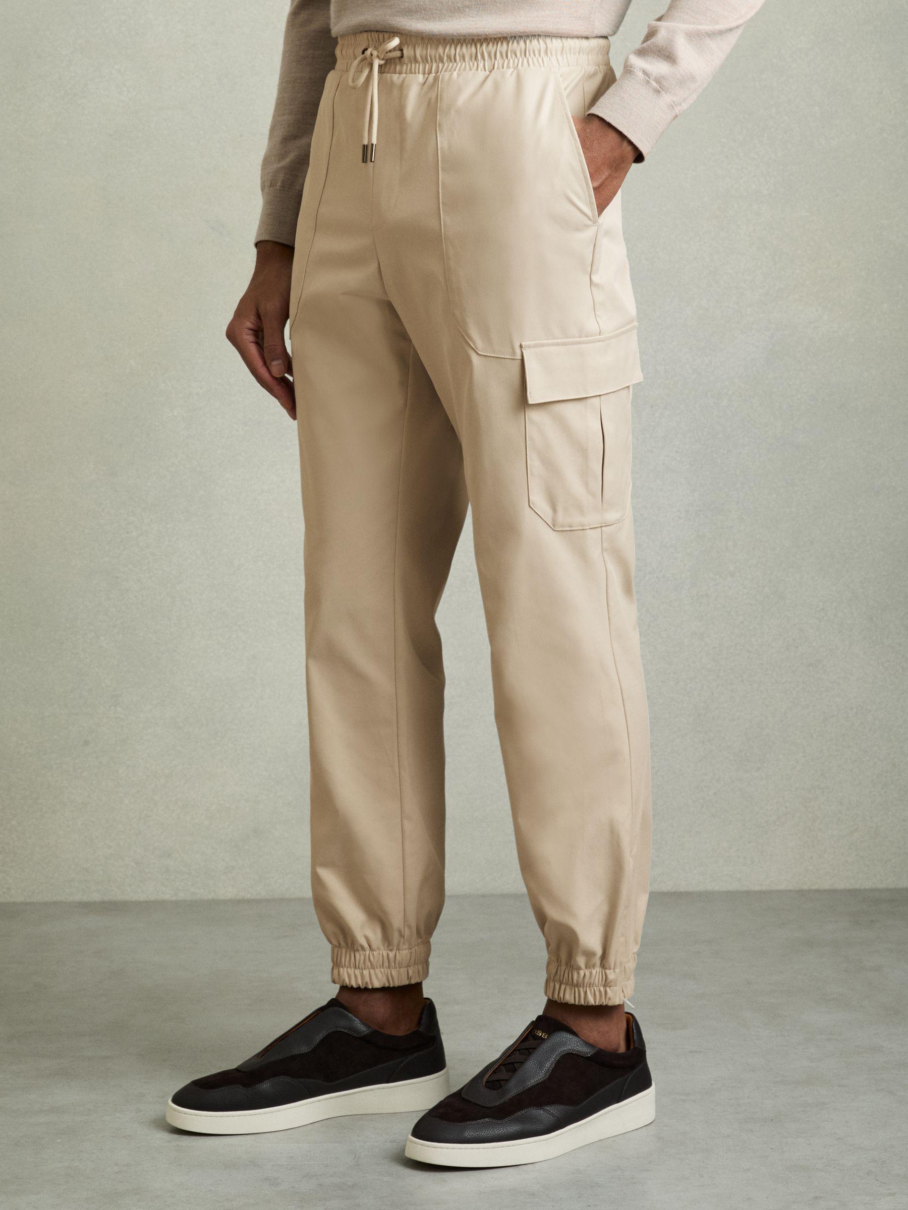 Technical Cargo Drawstring Trousers in Stone Product Image