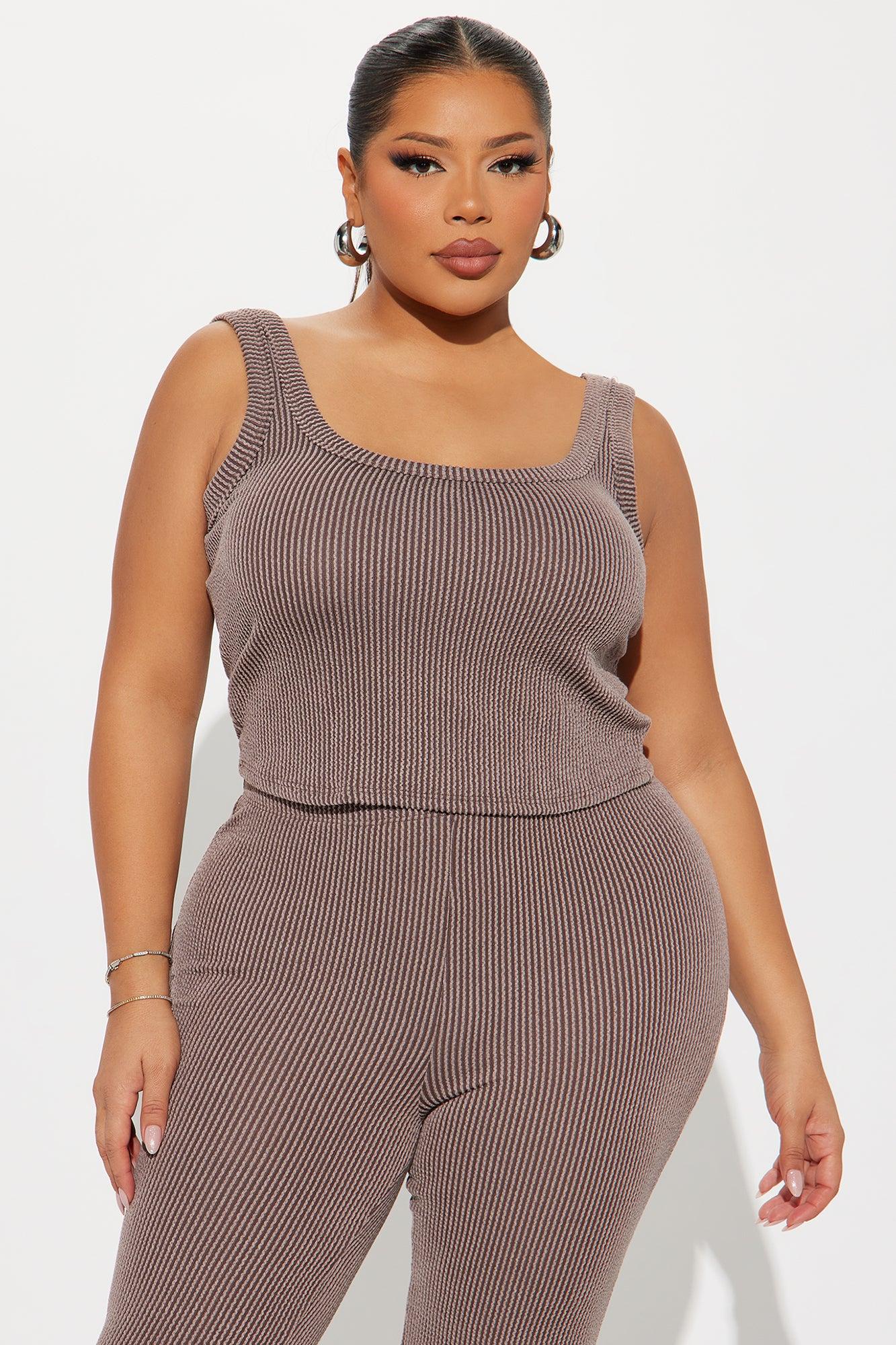Weekend Vibe Ribbed 3 Piece Pant Set - Brown Product Image