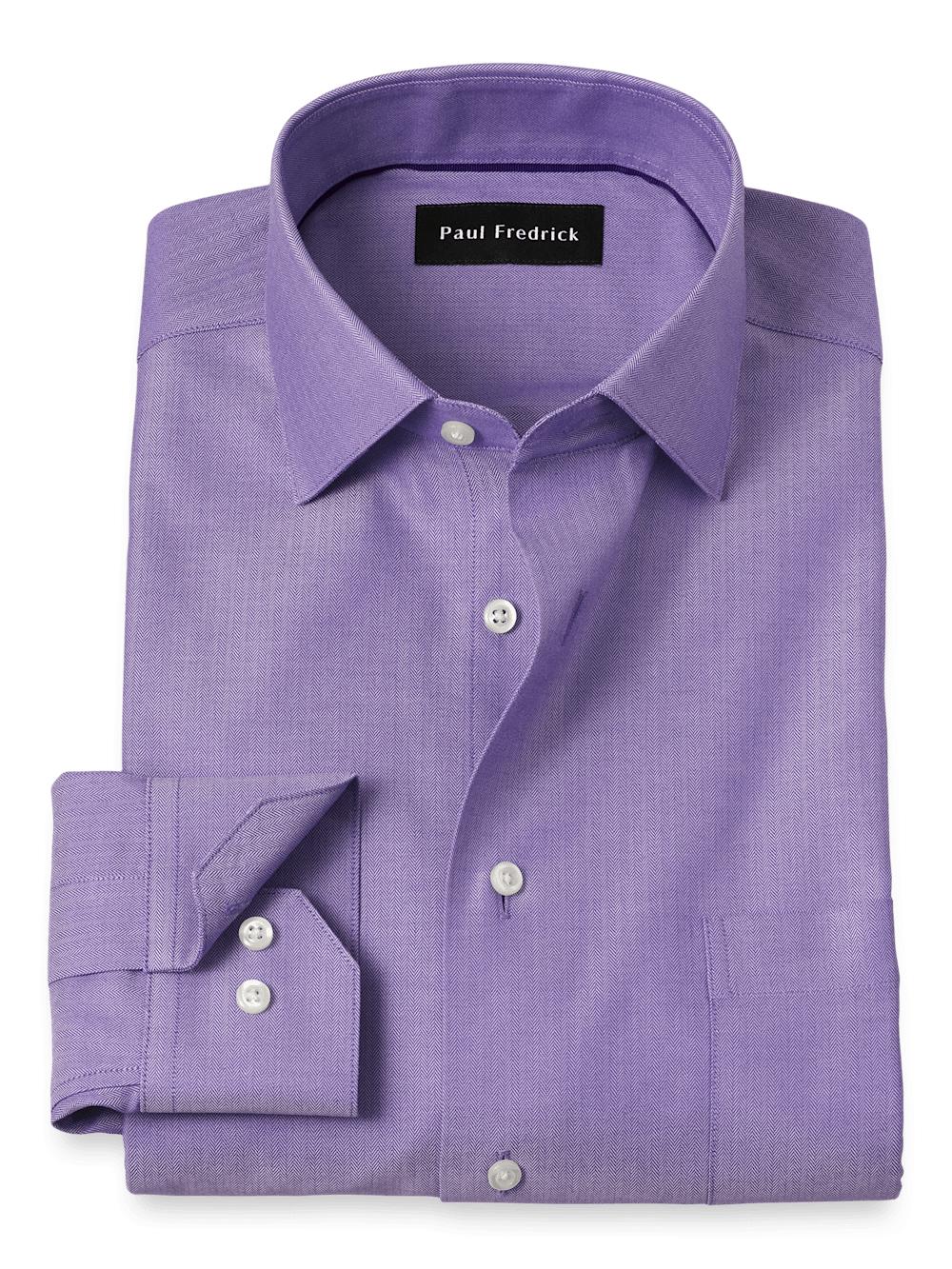 Comfort Stretch Non-Iron Herringbone Dress Shirt - Purple Product Image