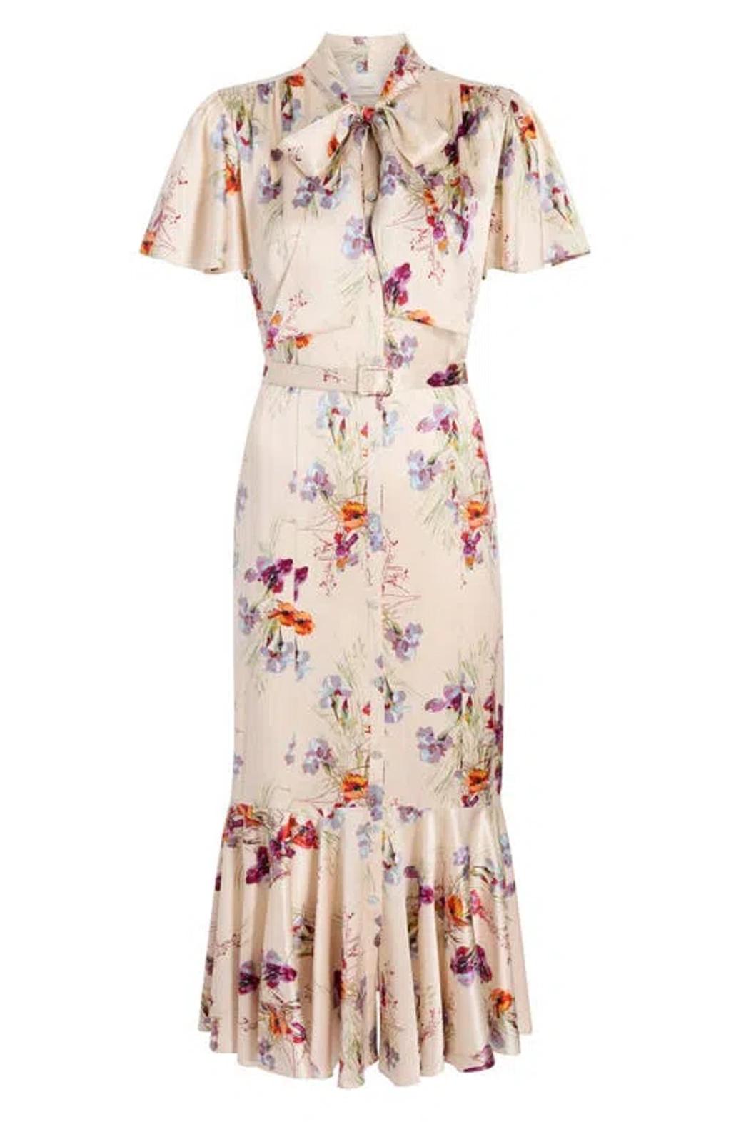 CINQ À SEPT Iris Bouquet Willow Tie Neck Midi Dress In Multi Product Image