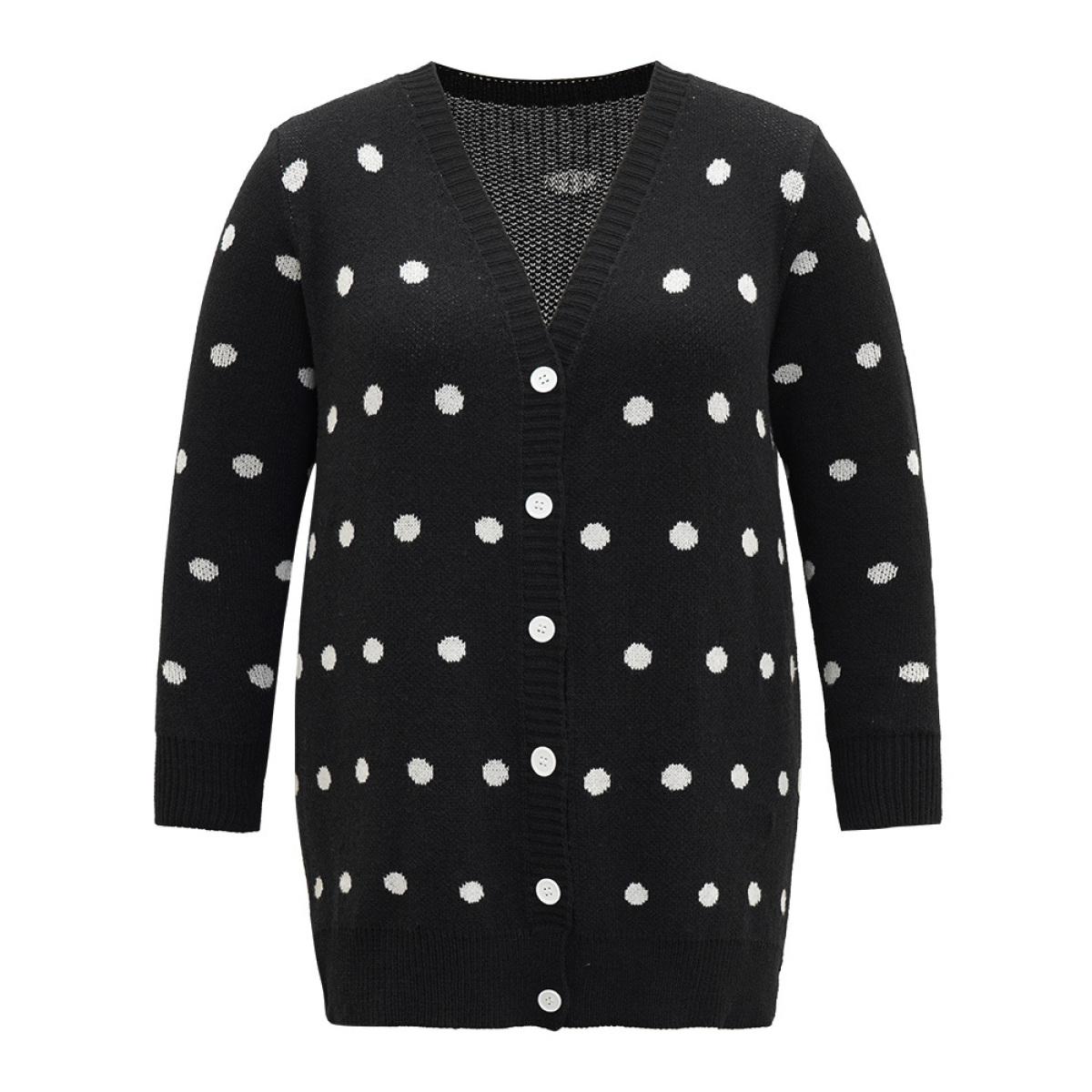 Plus Size Supersoft Essentials Polka Dot Split Side Cardigan Black Women Casual Loose Long Sleeve Dailywear Cardigans BloomChic 18-20/2X Product Image