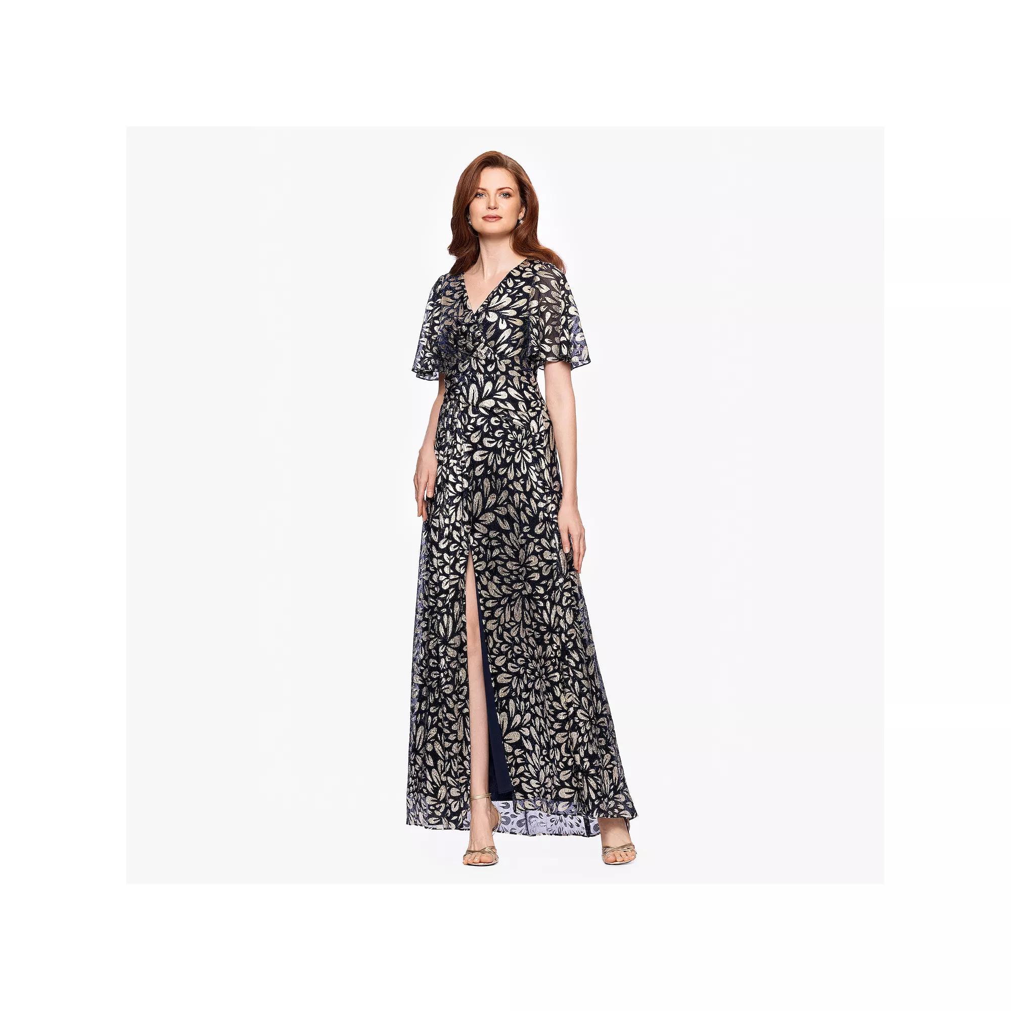 Women's BA Nites Long Foil Flutter Sleeve Dress,  Product Image