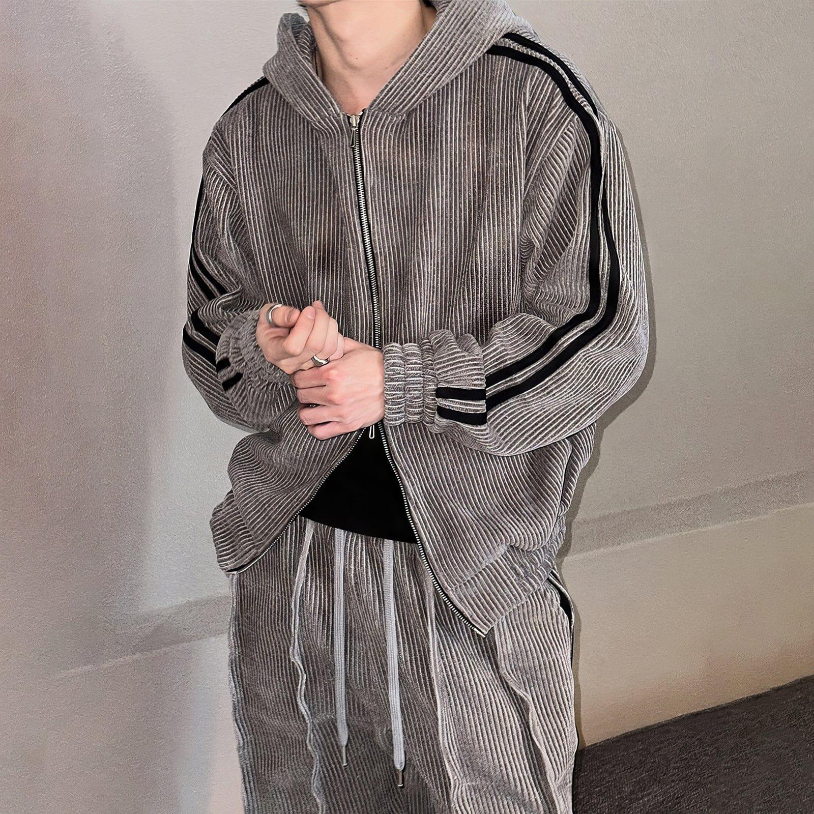 RT No. 12601 KNIT STRIPED ZIP-UP HOODIE & STRAIGHT PANTS Product Image