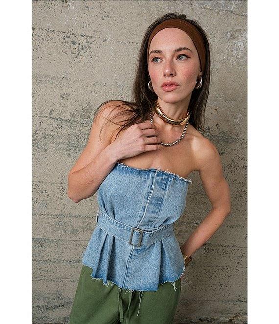 Signature 8 Strapless Belted Denim Top Product Image
