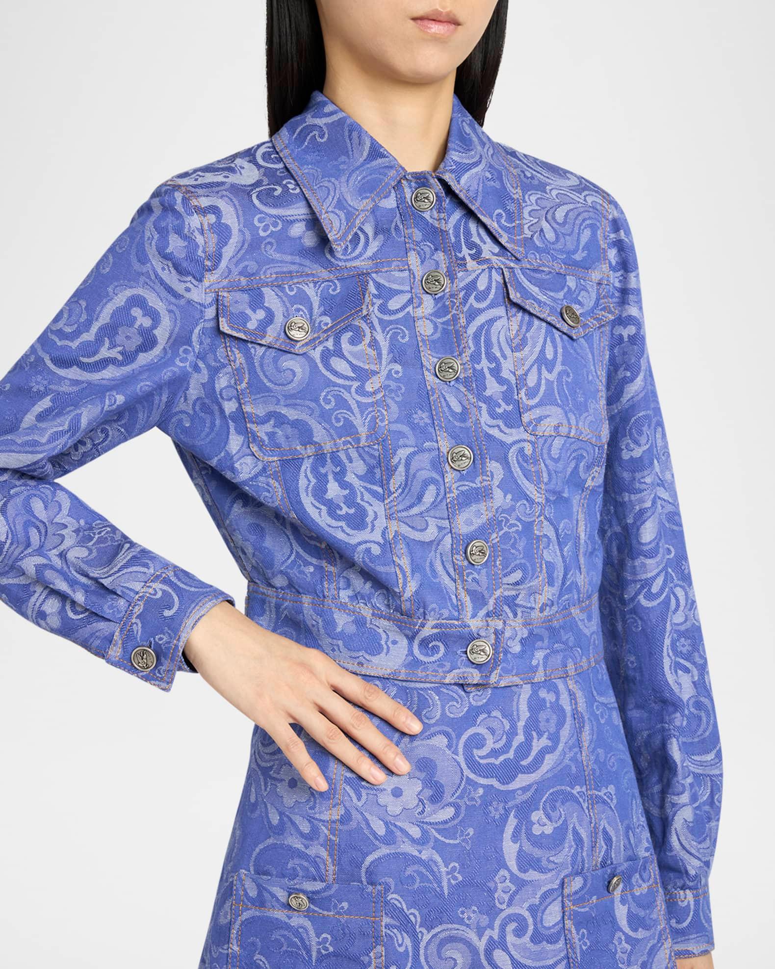Paisley Jacquard Crop Denim Jacket Product Image