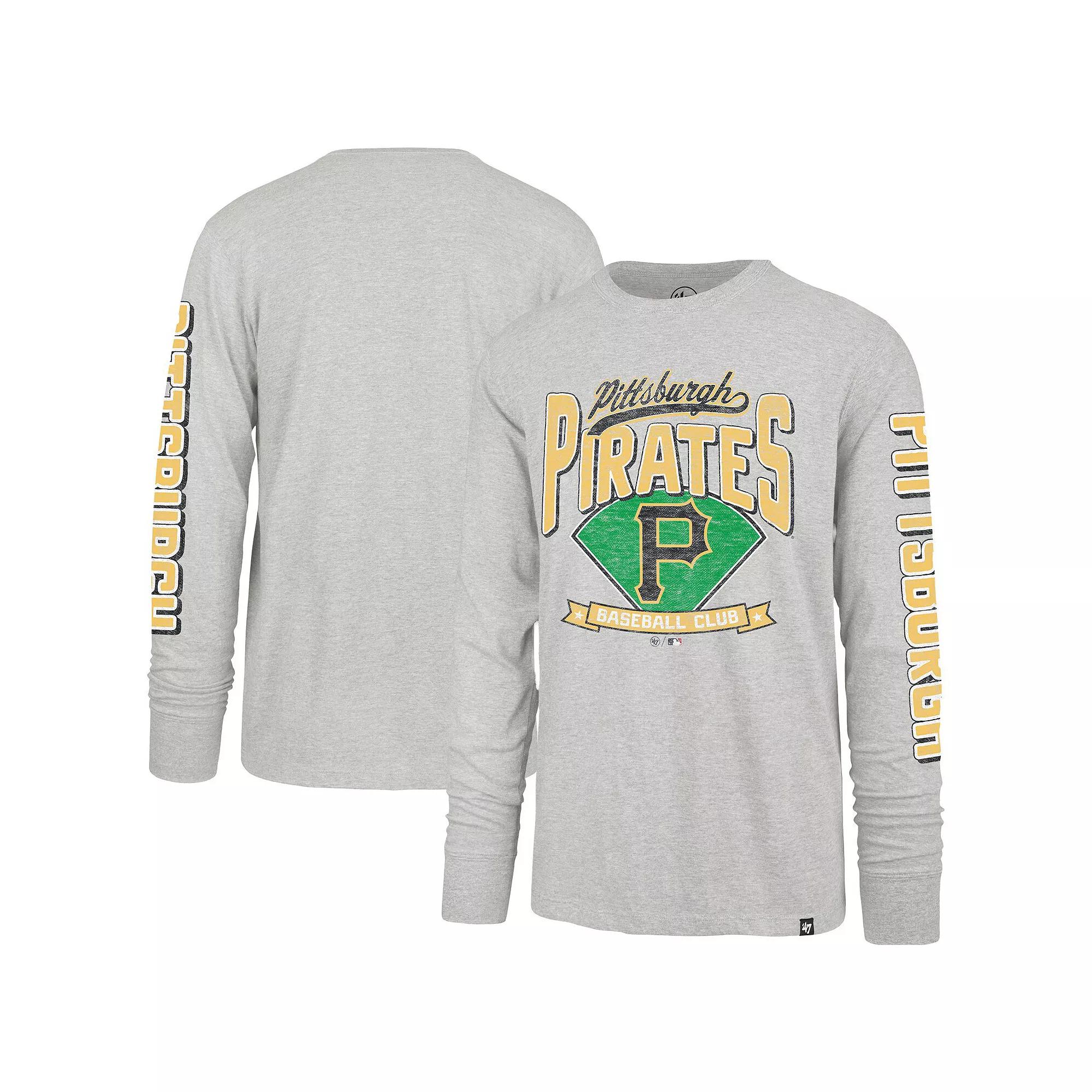 Men's '47 Gray Pittsburgh Pirates Fair Ball Franklin Long Sleeve T-Shirt,  Product Image