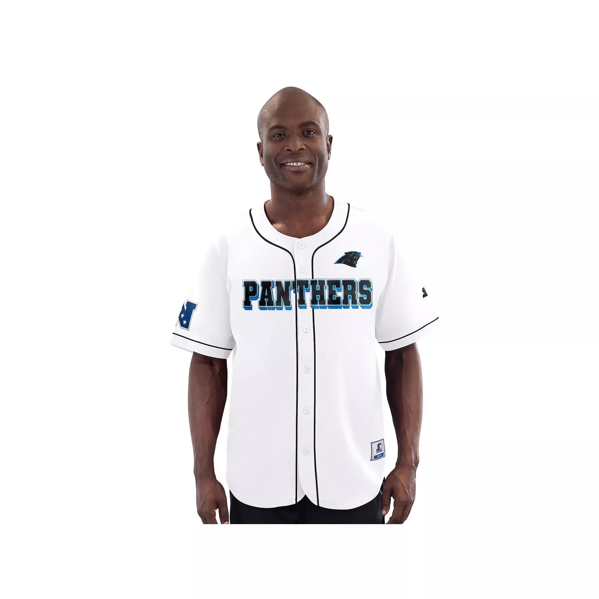 Men's Starter  White Carolina Panthers Relay Full-Button Baseball Jersey, Size: XXL Product Image