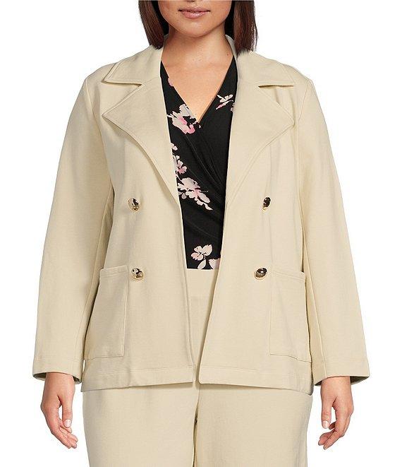 Anne Klein Plus Size French Terry Notch Collar Faux Double Breasted Jacket Product Image