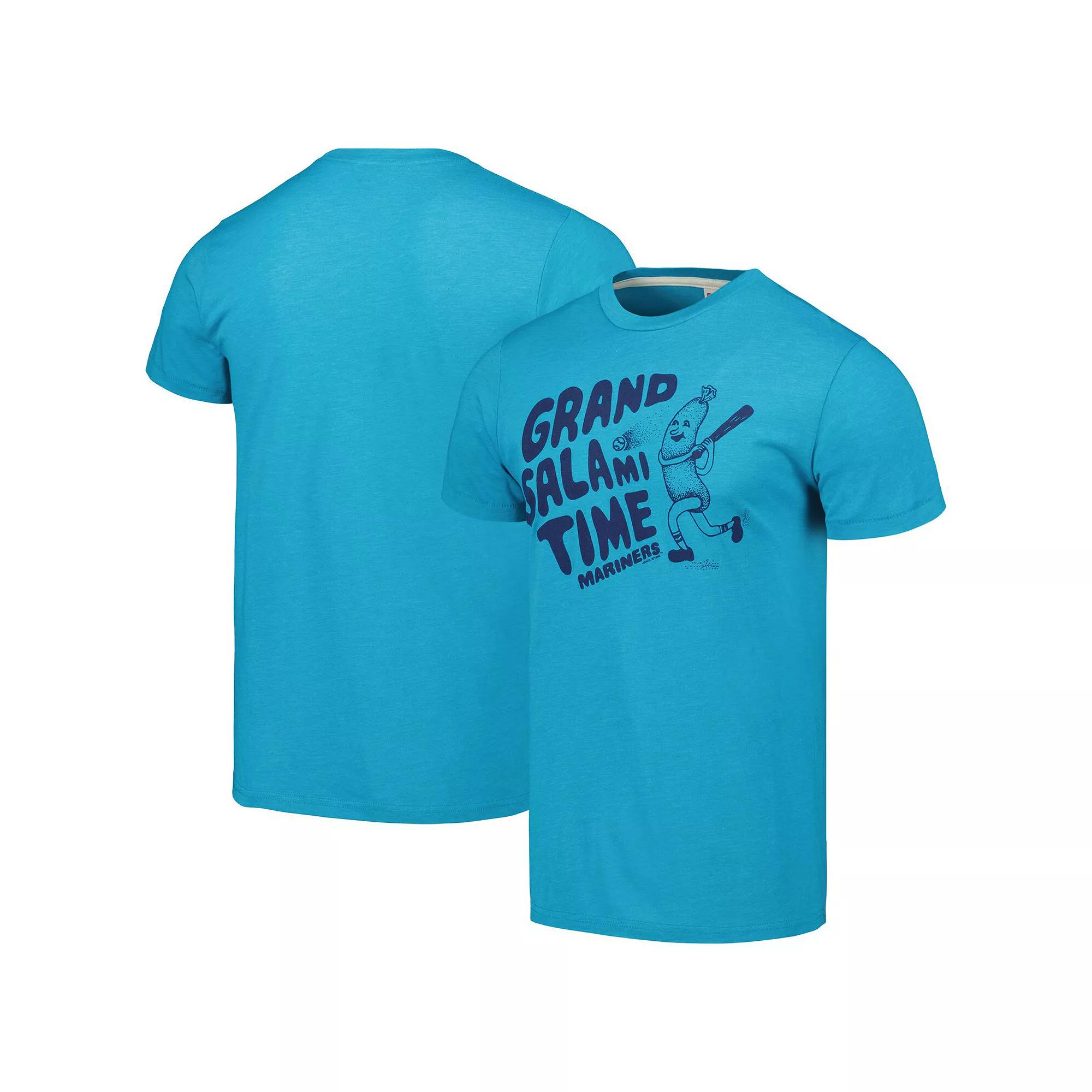 Men's Homage  Aqua Seattle Mariners Grand Salami Time Hyper Local Tri-Blend T-Shirt, Size: Small, Turquoise A Product Image