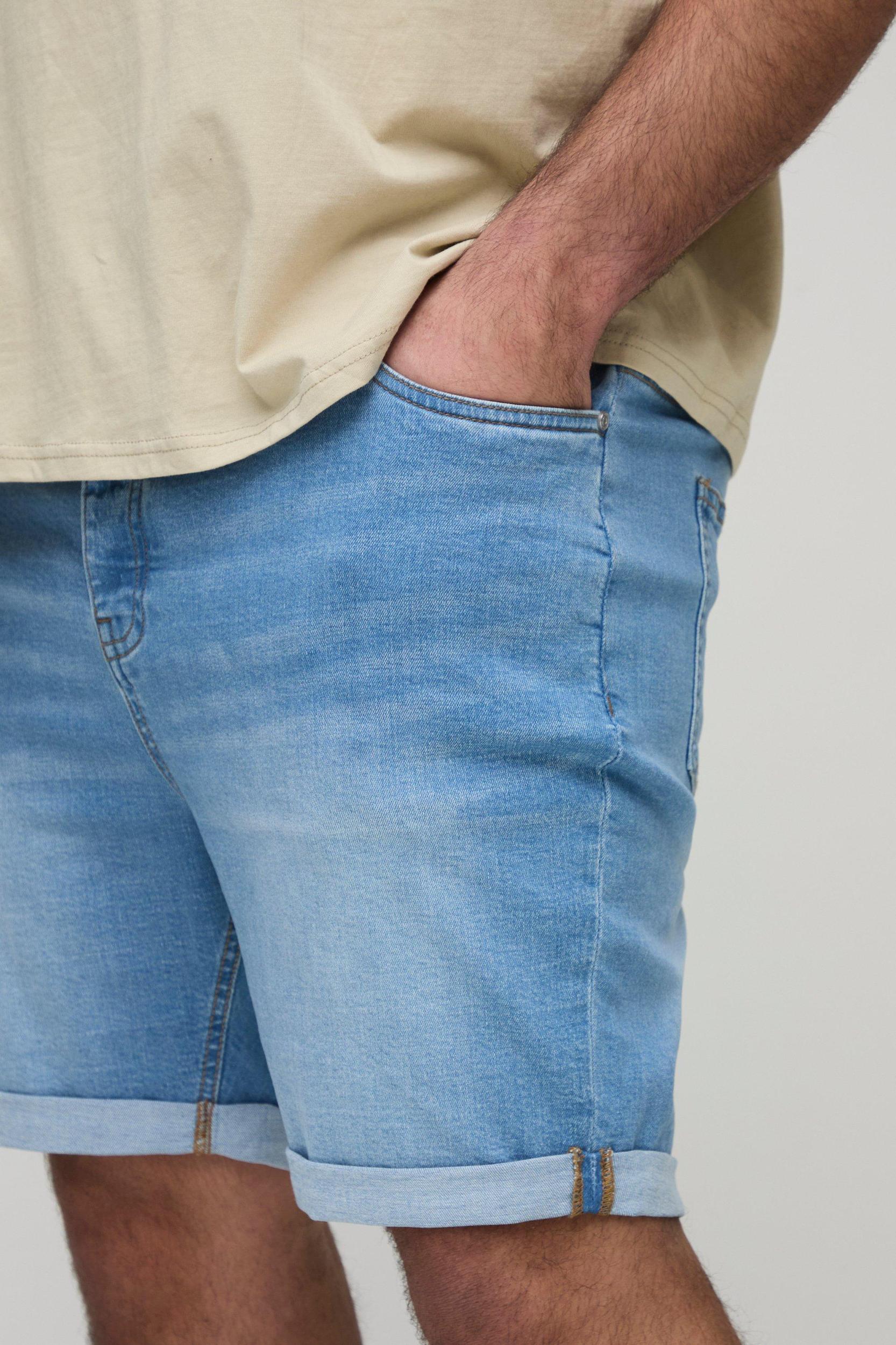 Plus Skinny Stretch Jean Shorts | boohooMAN USA Product Image