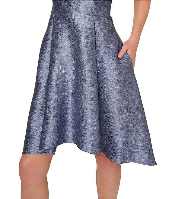 Adrianna Papell Ruffle Crew Neck Sleeveless Jacquard Hi Lo Party Dress Product Image