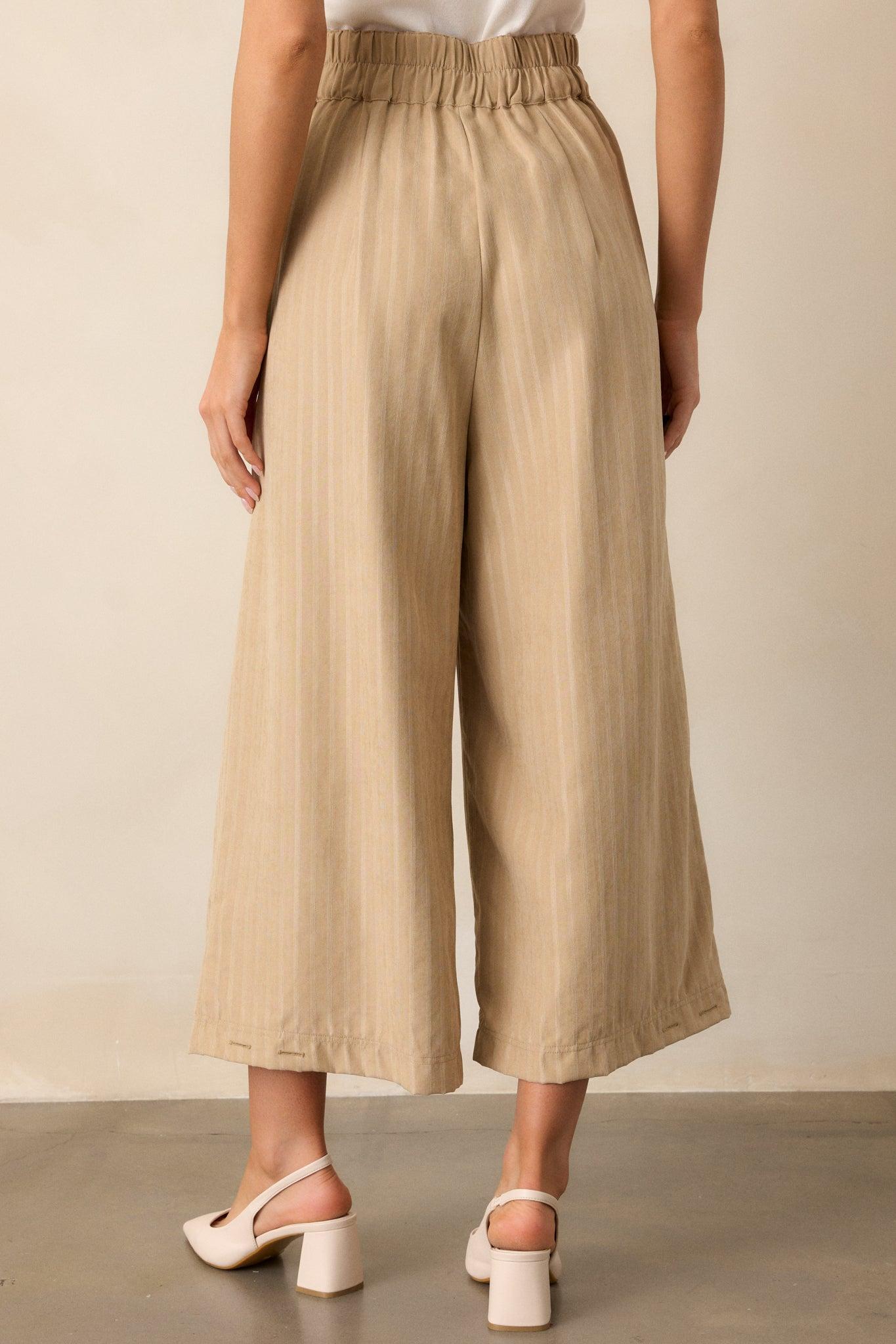 Get With It Tan Pinstripe Cropped Wide Leg Pants Product Image