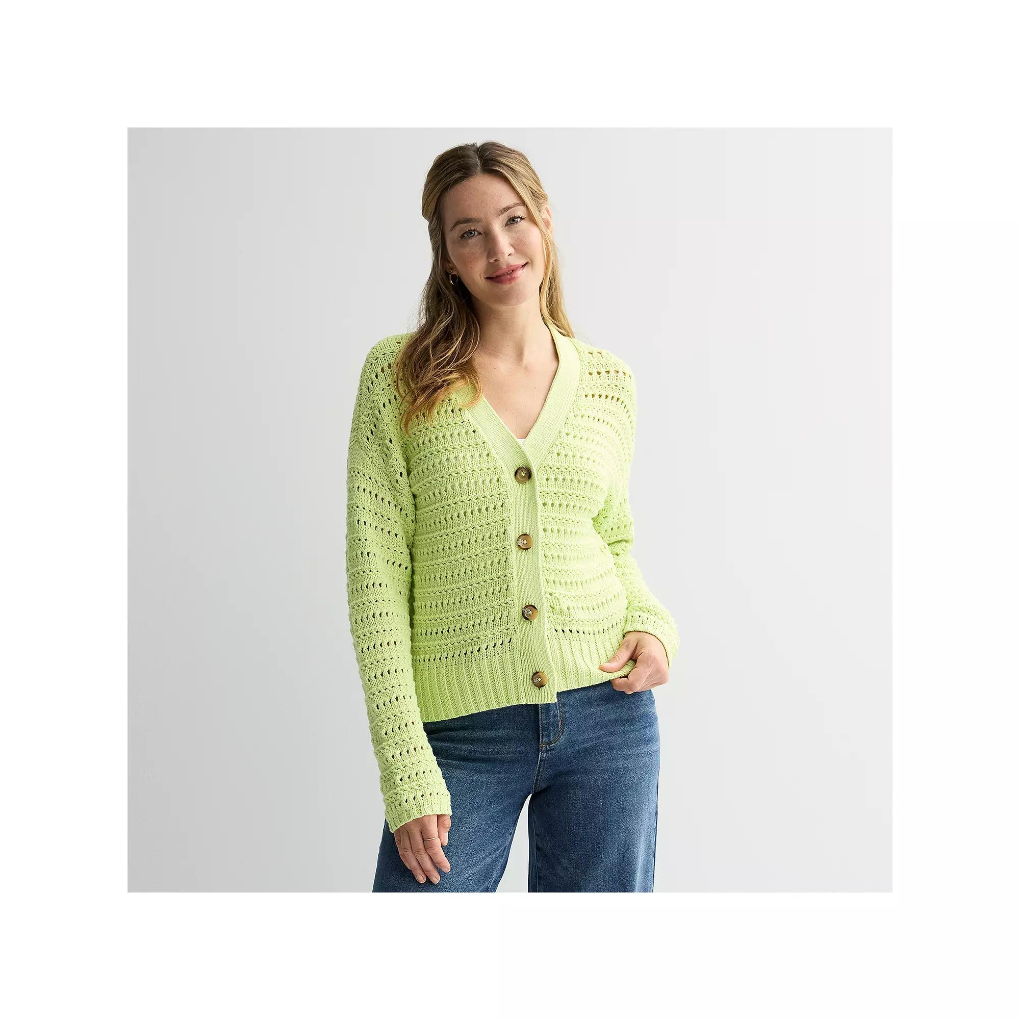 Women's Sonoma Goods For Life® Open Knit Cardigan, Size: XL, Green Kiss Product Image