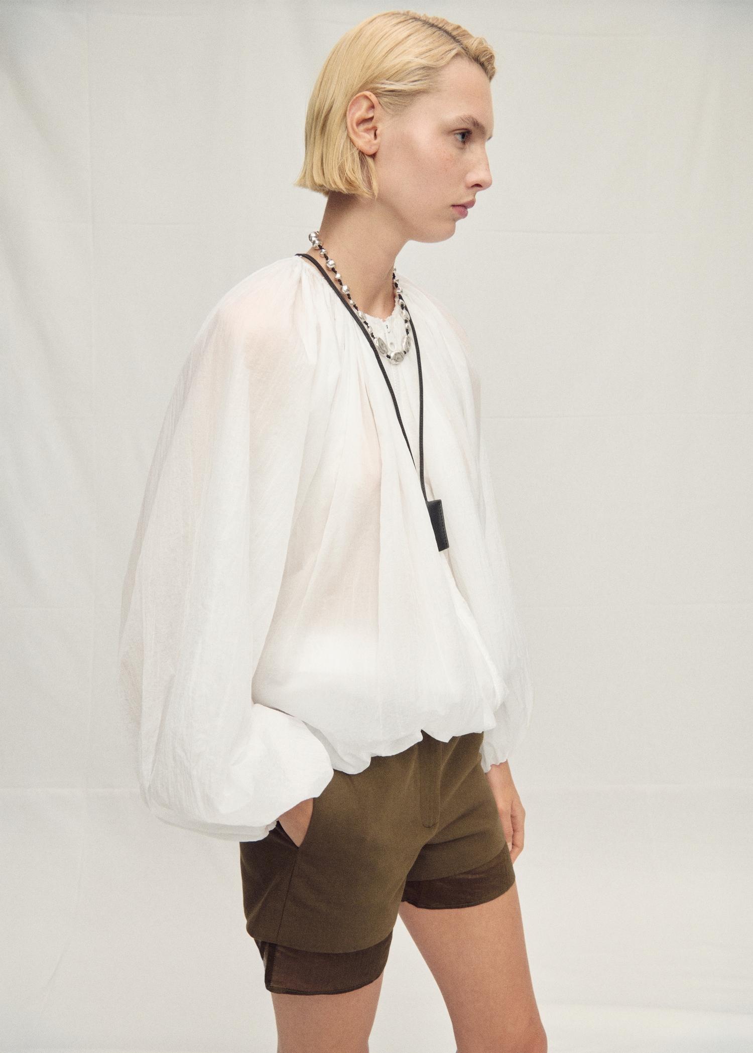 Gathered semi-transparent jacket - Women | MANGO USA Product Image