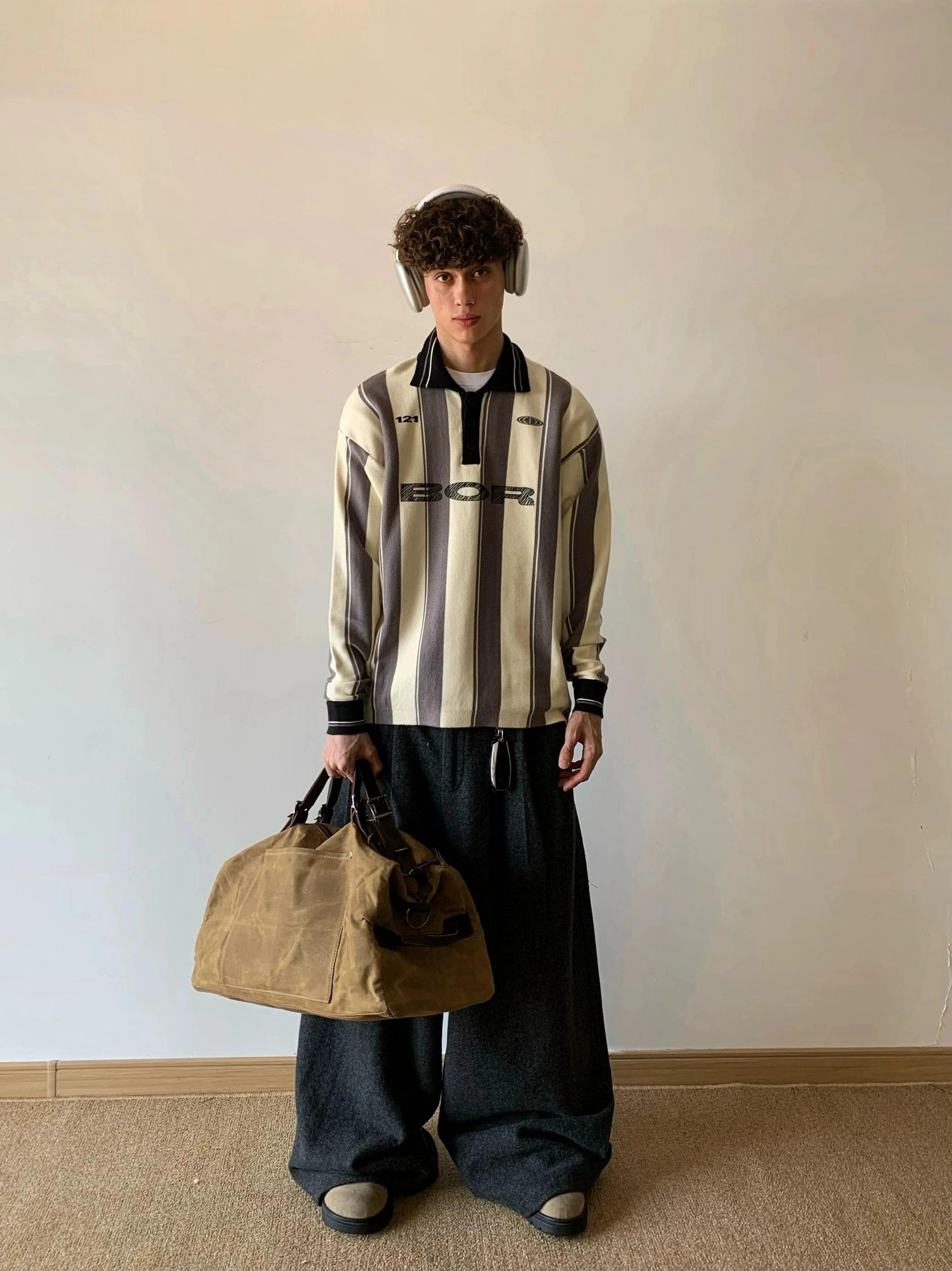 RT No. 18005 SOCCER STRIPE HENRY COLLAR SWEATER Product Image