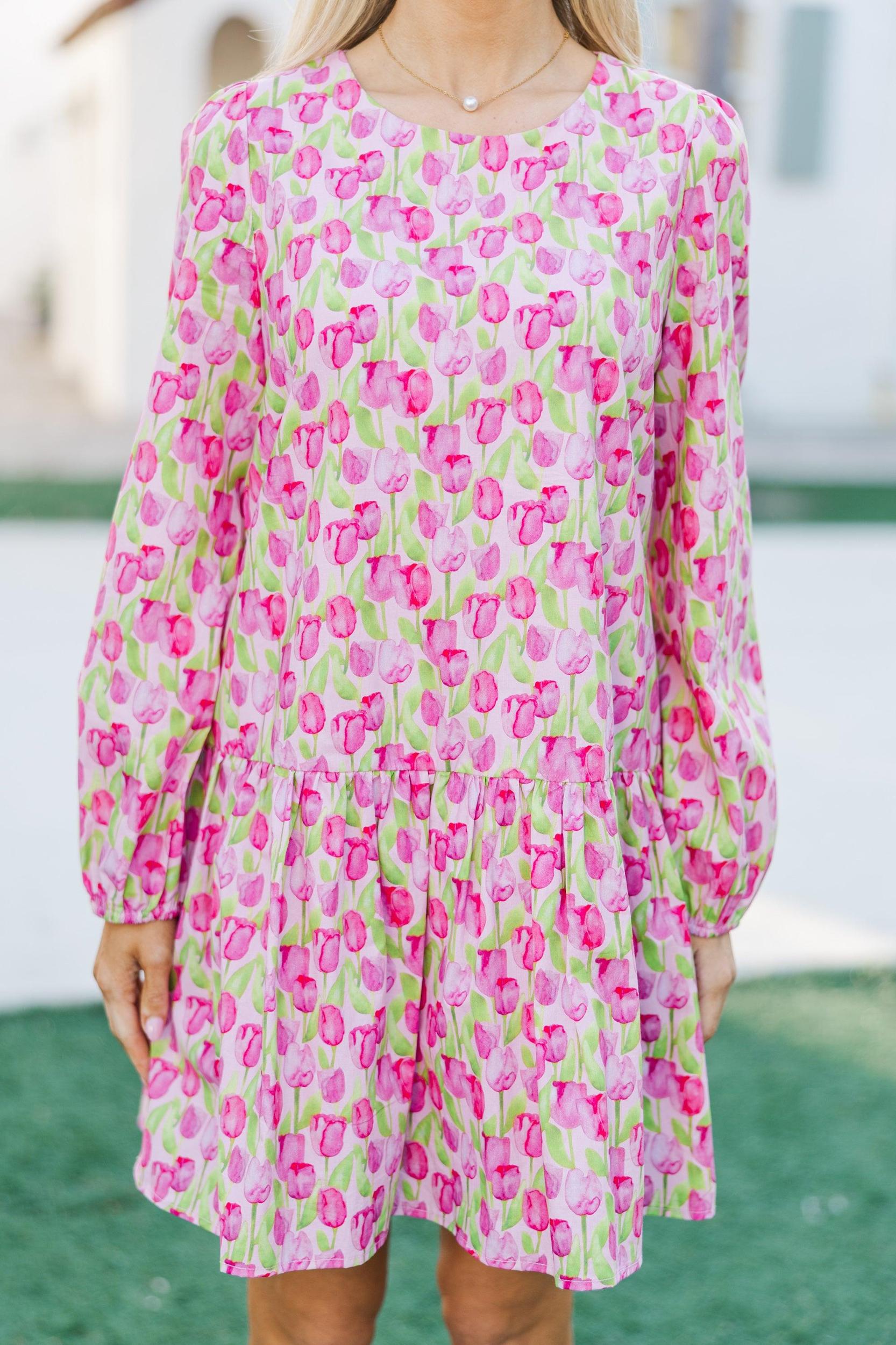 Our Love Pink Floral Drop Waist Dress Female Product Image