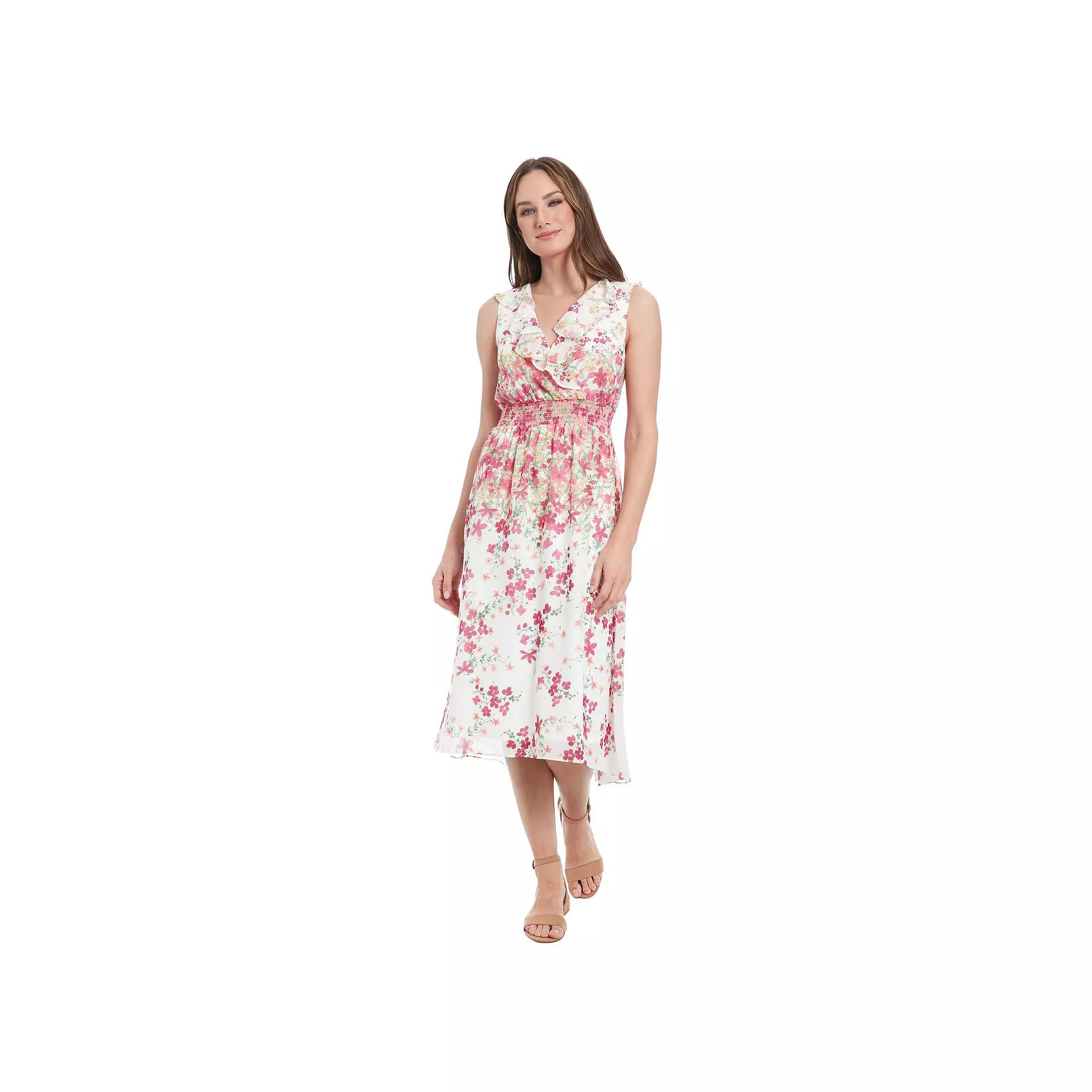 Women's London Times V-Neck Smocked Waist Midi Dress,  Product Image