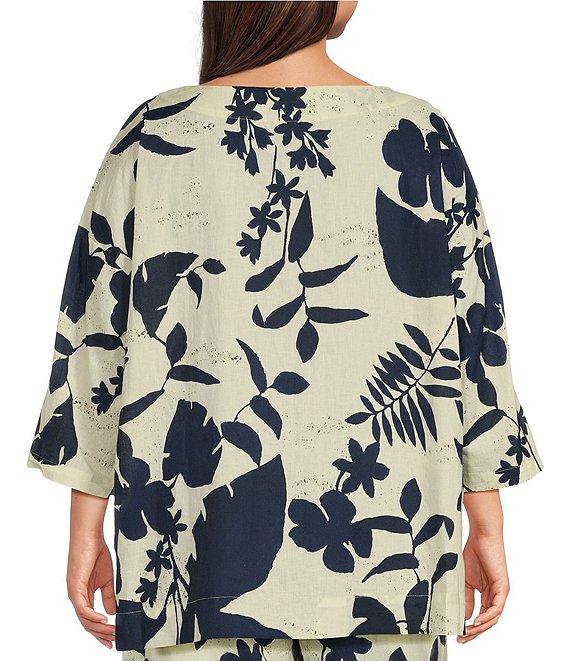 Bryn Walker Plus Coordinating Foglie Print Boat Neck 3/4 Sleeve Resort Shirt Product Image