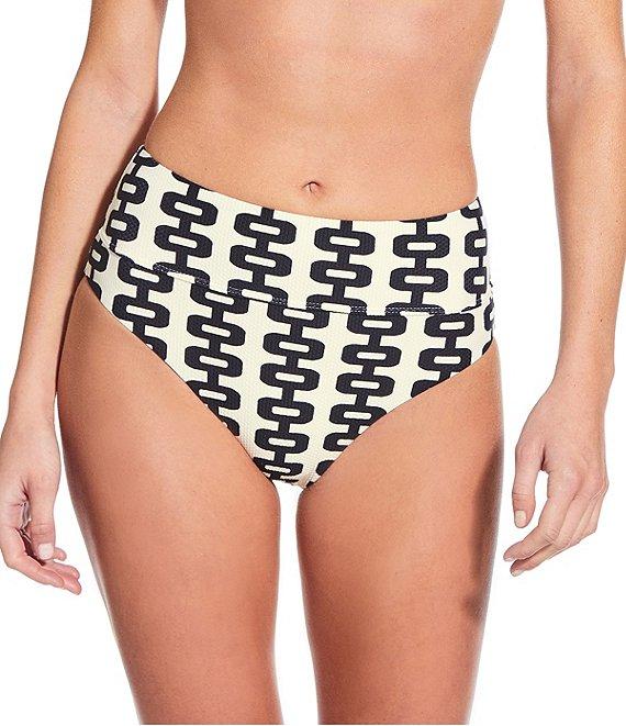 Gianni Bini Retro Fille Textured Pique WIde Band High Waisted Swim Bottom Product Image