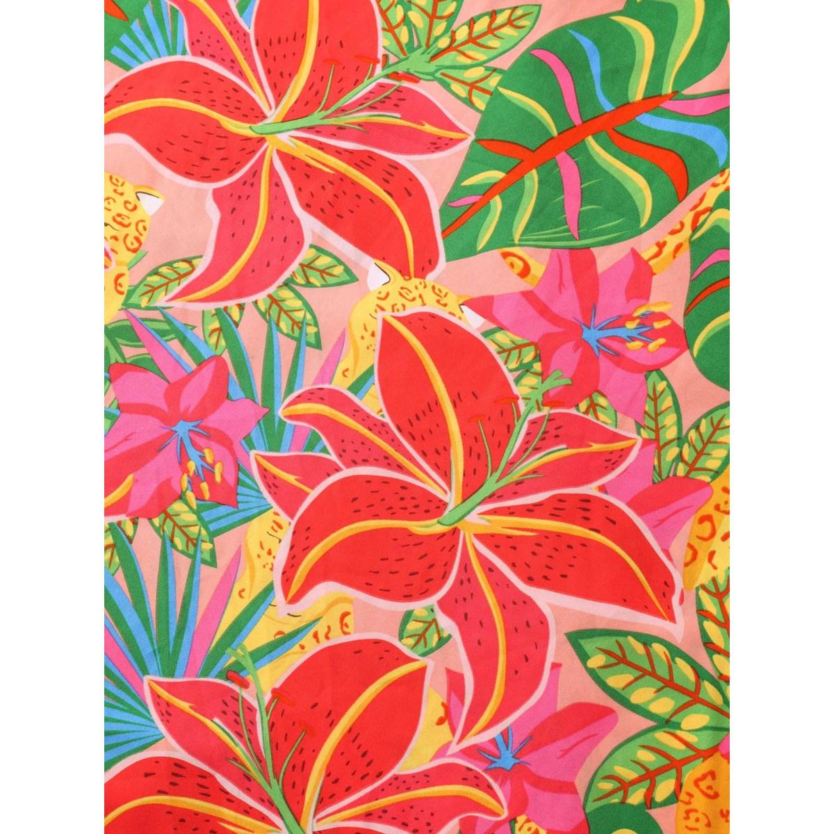 Plus Size Bright Floral Print Pockets Flutter Midi Dress Crepe Women Heart neckline Cap Sleeve Curvy BloomChic 12/L Product Image